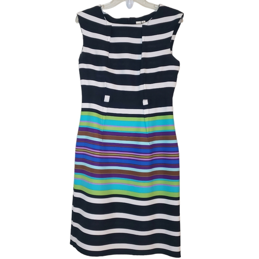 Emma & Michele Multicolor Striped Sleeveless Pleated Dress